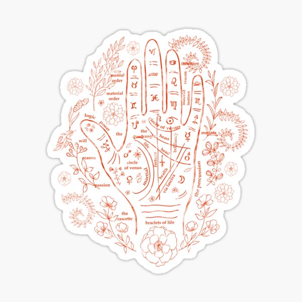 Palm Reading Fortune Telling Divination Chart Floral Sticker For