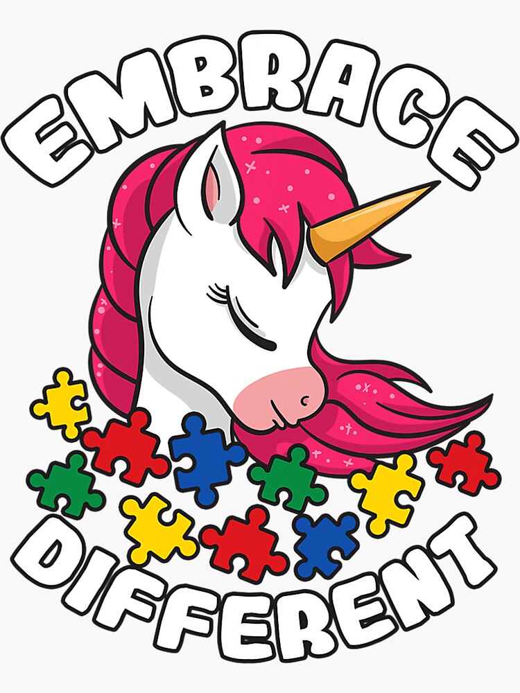 Embrace Different Unicorn Autism Puzzle Pieces Awareness Sticker For