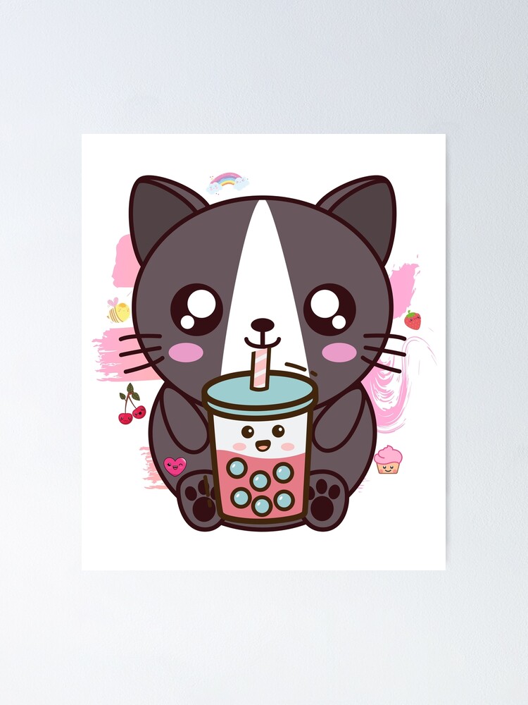 Cat Boba Tea Bubble Tea Anime Kawaii Neko Poster By Souhaib