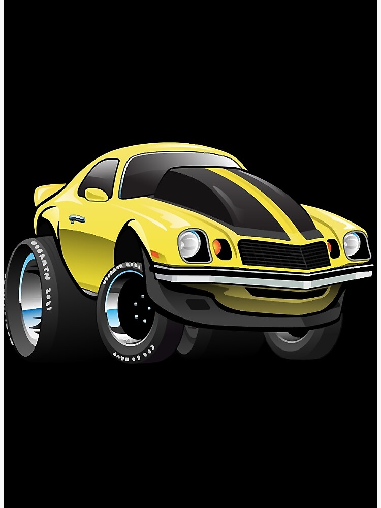 Seventies Classic American Muscle Car Cartoon In Yellow And Black