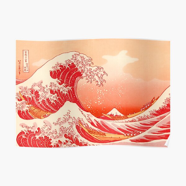 Red The Great Wave Off Kanagawa Or Under The Wave Off Kanagawa Poster