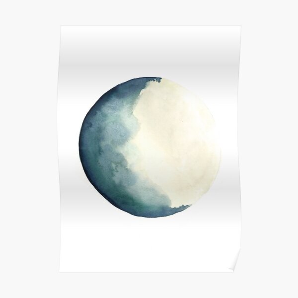 Luna Watercolour Painting Abstract Turquoise Solar System Illustration