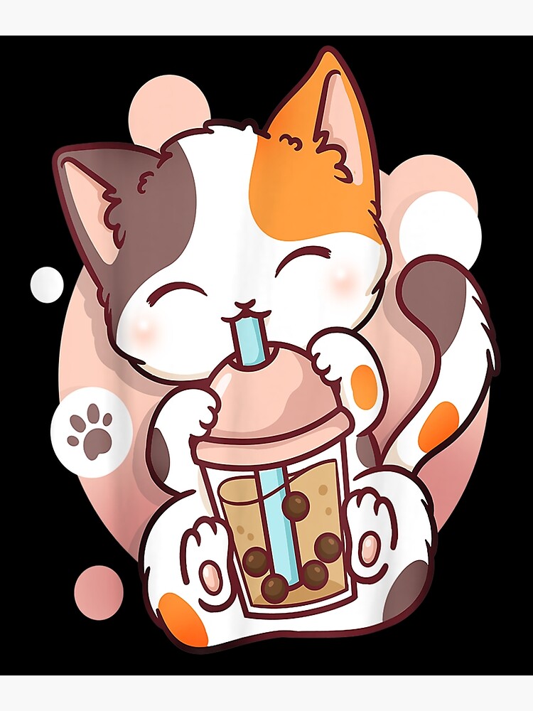 Cat Boba Tea Bubble Tea Anime Kawaii Neko T Shirt Poster By