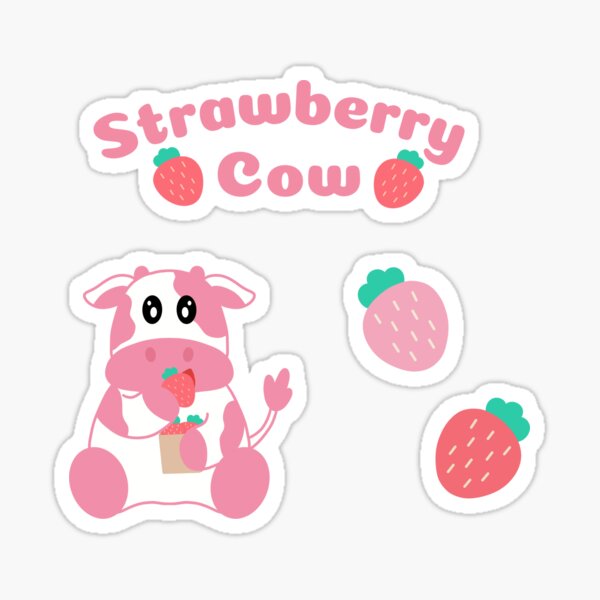 Cute Strawberry Cow Pack Sticker For Sale By Skycatstudio Redbubble