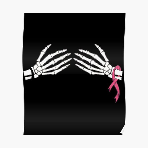 Halloween Women S Hand On Boob Skeleton Ribbon Breast Cancer Poster