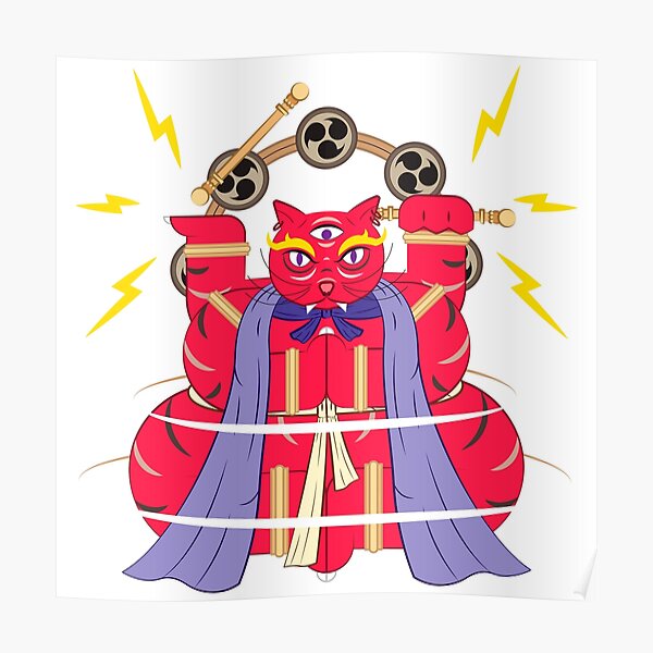 Bakeneko With Raijin Drums Poster By Conor Fitz Redbubble