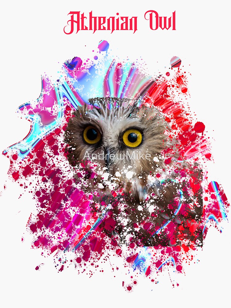 Athenian Owl Paint Splash Design Sticker For Sale By Andrewmike