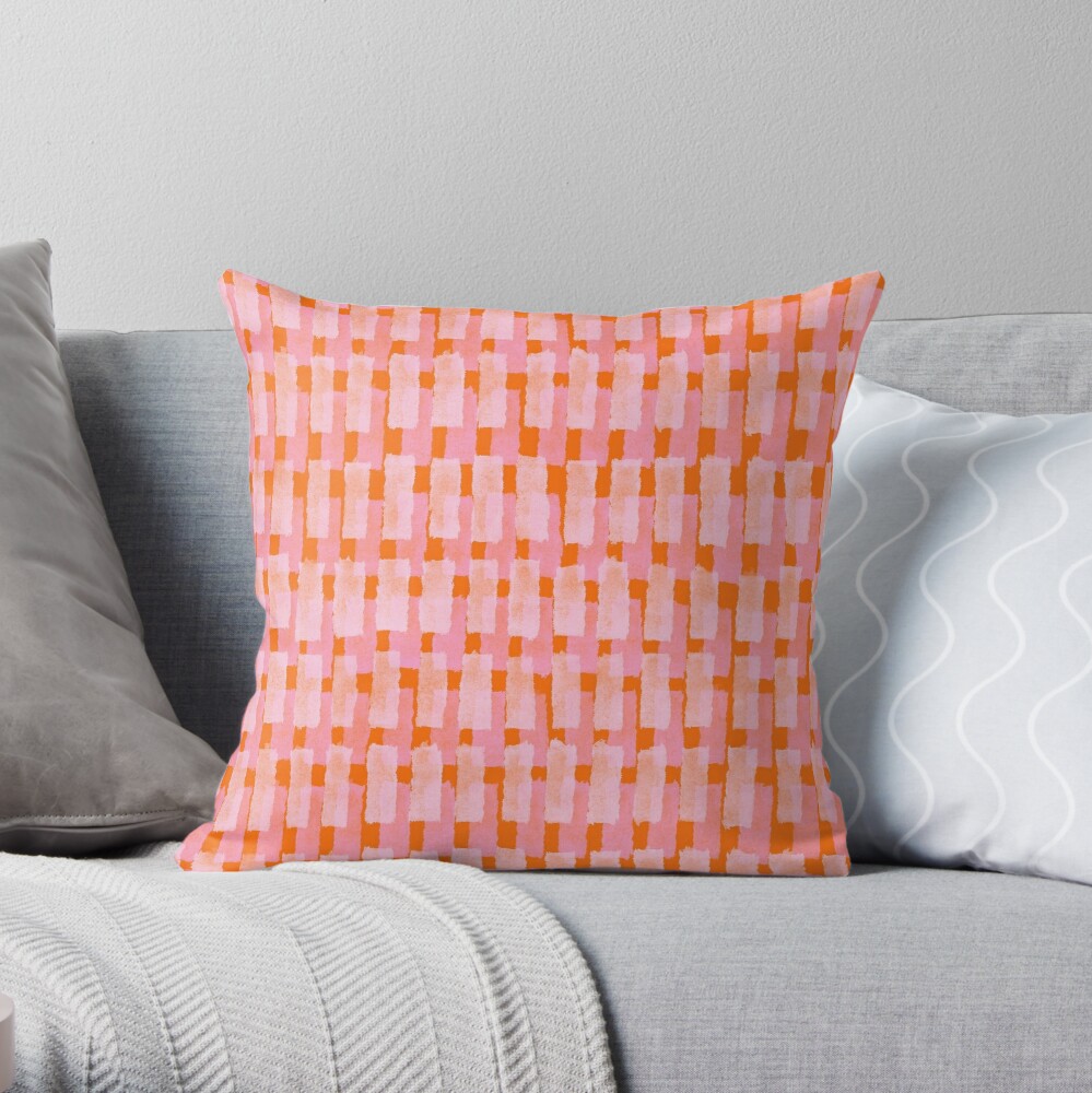 Pink And Orange Brush Strokes Geometric Throw Pillow For Sale By