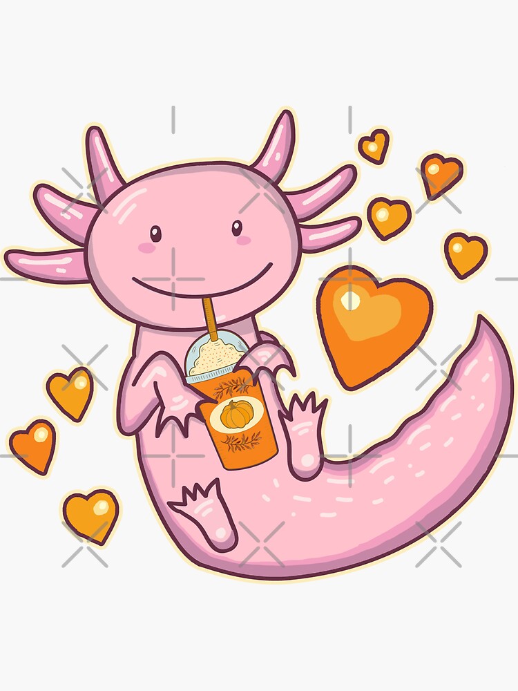 Cute Axolotl Drinking Pumpkin Spice Latte Sage Green Sticker For