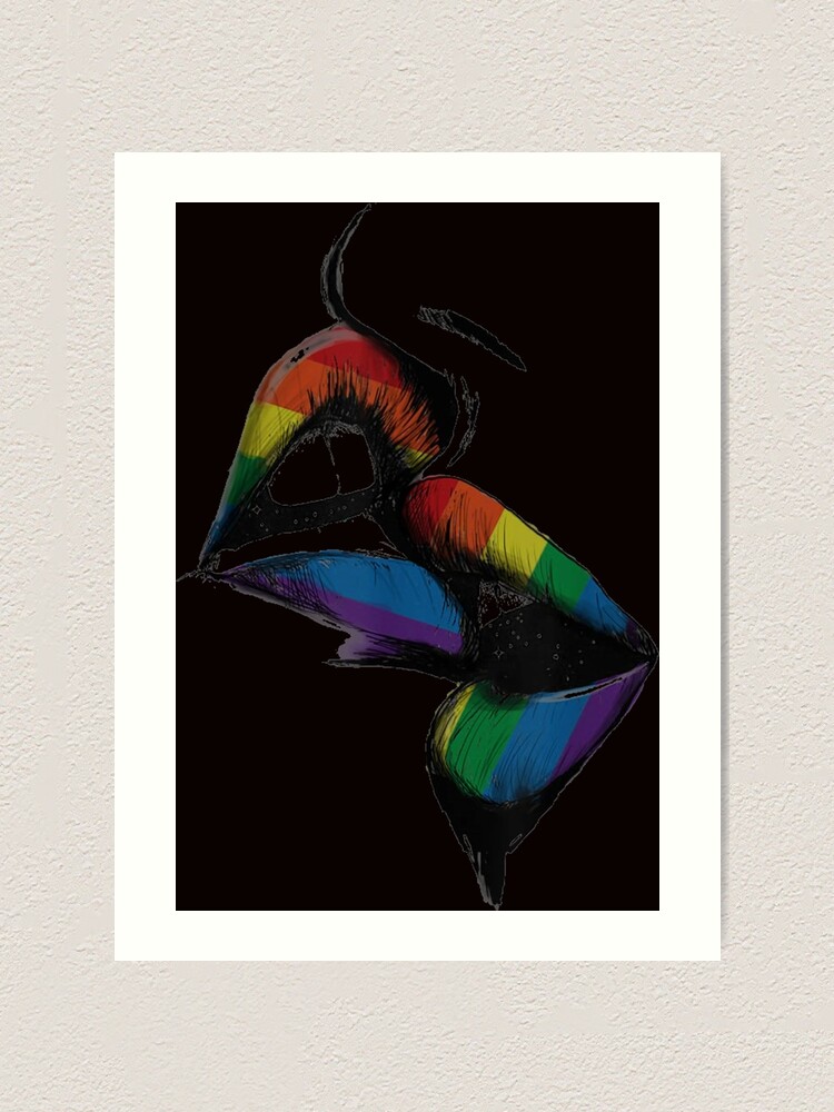 Lesbian Lips Kissing Rainbow Flag Art Print For Sale By Brooks