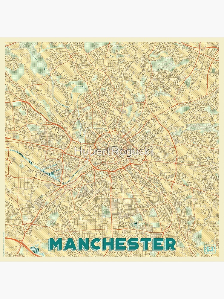 Manchester Map Retro Poster By Hubertroguski Redbubble