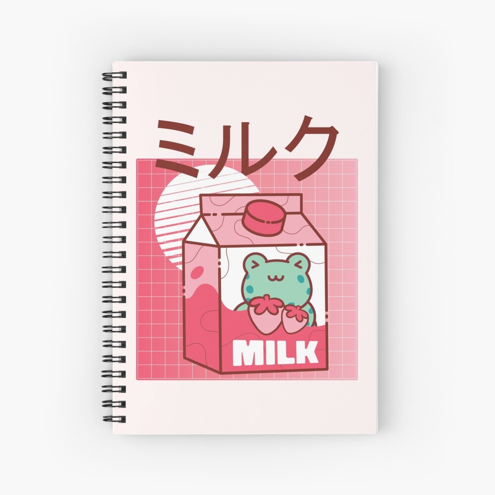 Strawberry Milk Kawaii Frog Aesthetic Milk Spiral Notebook For Sale