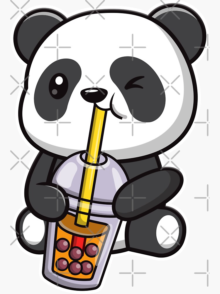 Pegatina Panda Bubble Tea Cute Kawaii Panda Bebiendo T De Burbujas