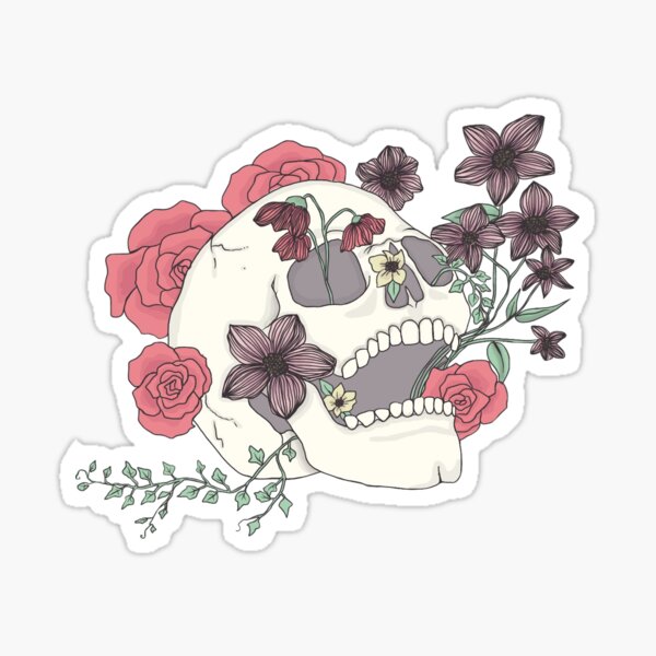 Skull With Flowers Sticker By Emilylogan Redbubble