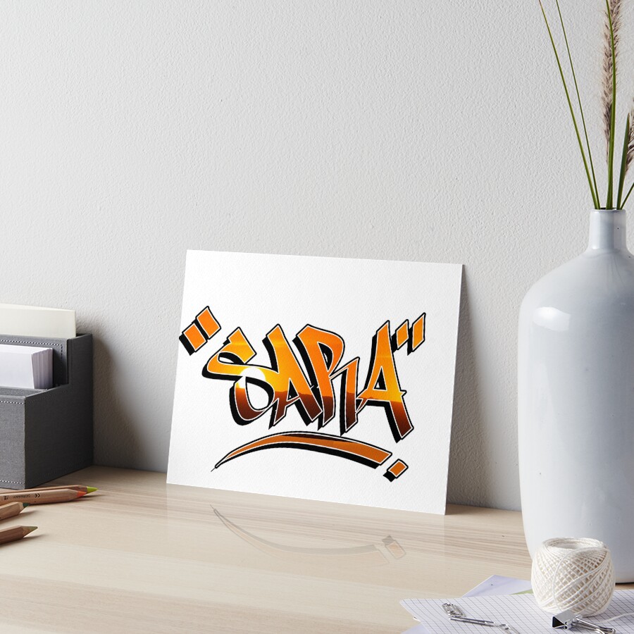 Sara Graffiti Art Sunset Art Board Print By Mrwigglesrsc Redbubble