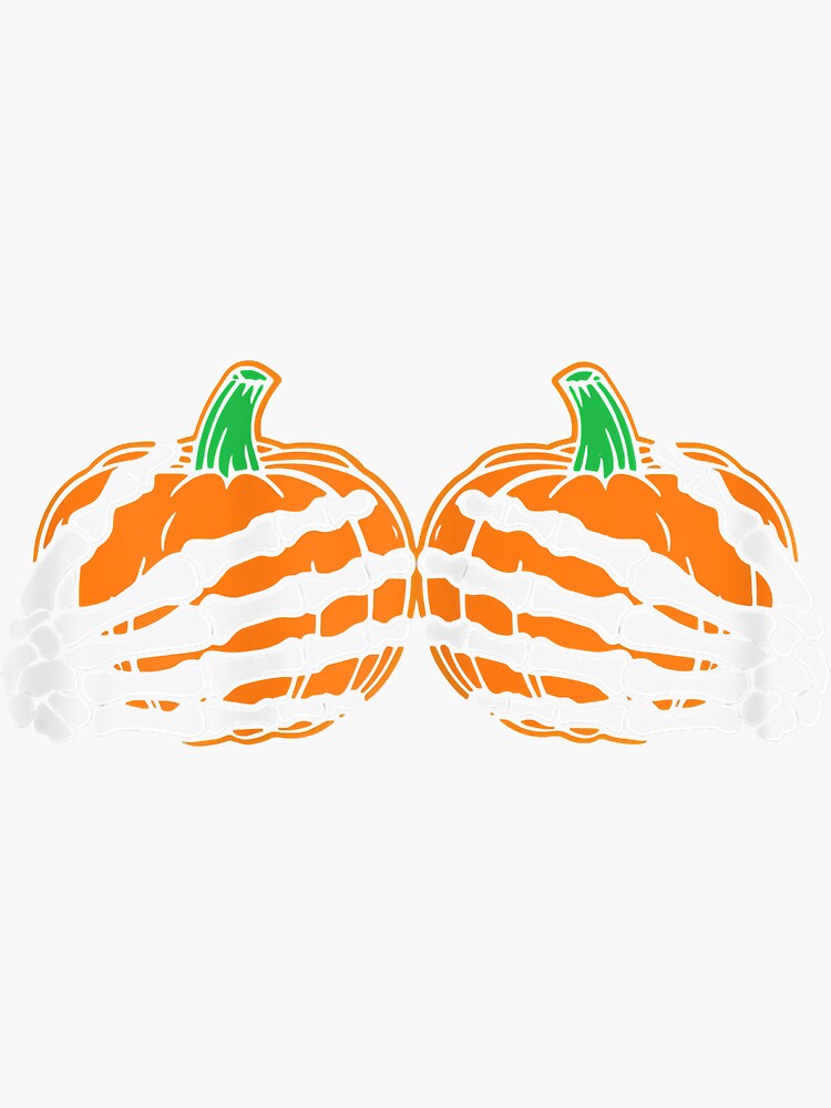 Womens Skeleton Hand On Chest Pumpkin Boobs Halloween Boob Sticker