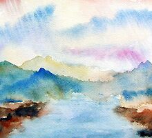Lake Chuzenji Watercolor Landscape by BAR-ART