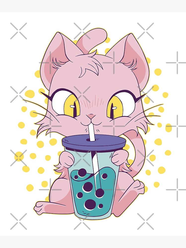 Cute Anime Cat Drinking Bubble Tea Photographic Print For Sale By