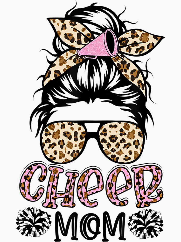 Cheer Mom Leopard Messy Bun Cheerleader Funny Mothers Day Sticker By