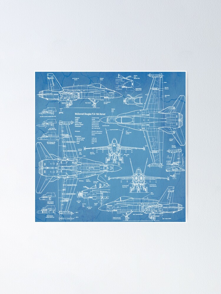 McDonnell Douglas F A 18 Hornet Blueprint Poster For Sale By