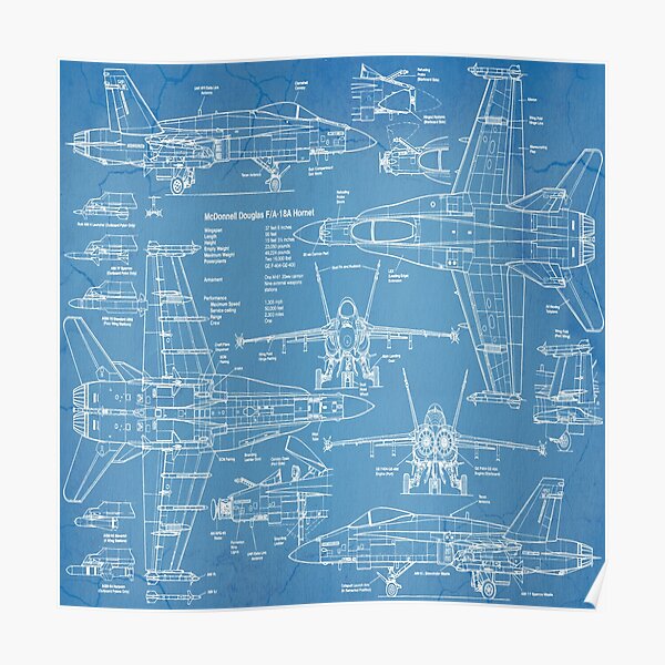 Mcdonnell Douglas F A Hornet Blueprint Poster For Sale By