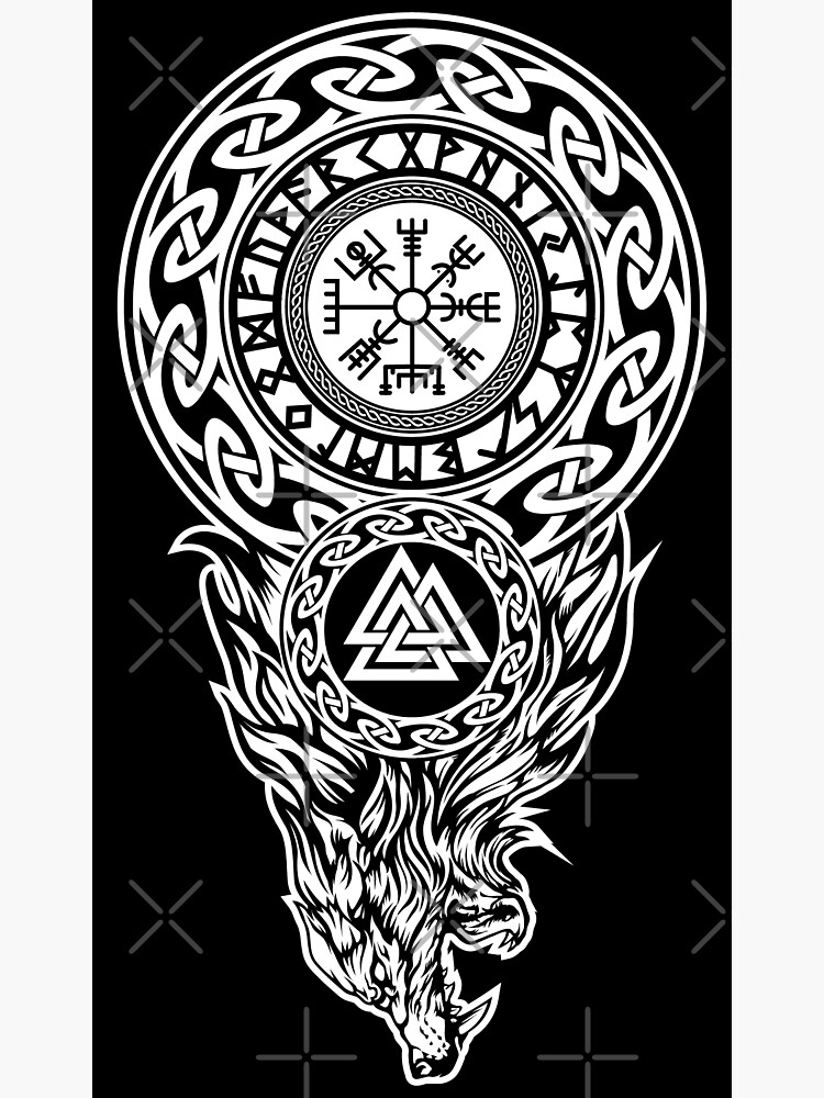 Viking Fenrir Wolf Vegvisir Valknut Poster For Sale By Anziehend