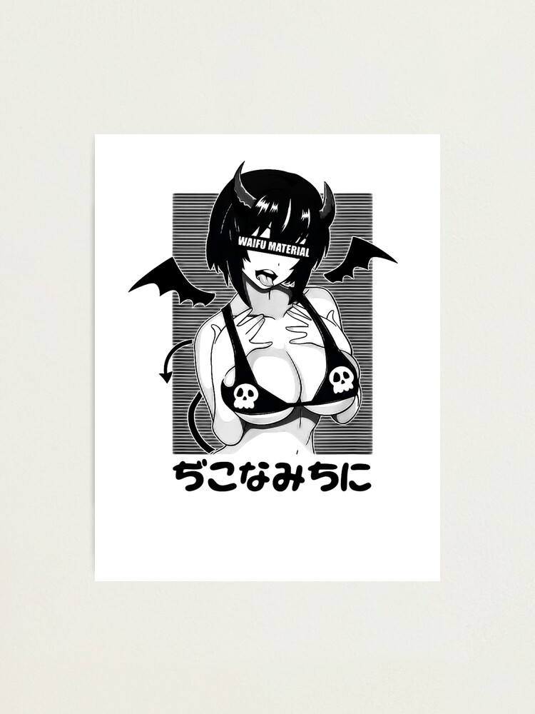 Ahegao Waifu Material Shirt Lewd Devil Anime Girl Photographic Print By VIJITHKHAN Redbubble