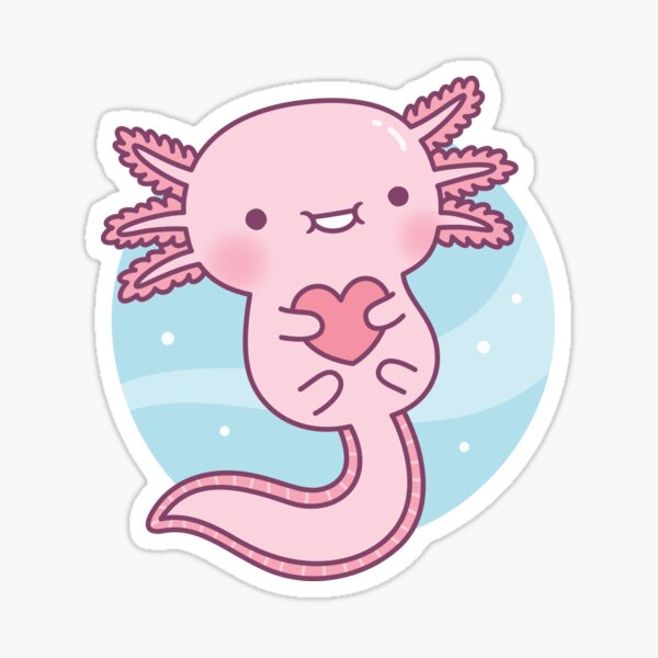 Cute Axolotl Hugging Heart Doodle Sticker For Sale By Rustydoodle