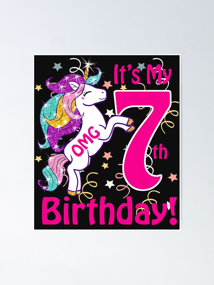 Póster Niños Dios mío es mi 7mo cumpleaños traje de unicornio para