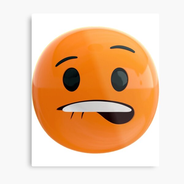 Biting Lips Emoji Sheesh Orange Red Meme Metal Print For Sale By SirMemesALotR Redbubble