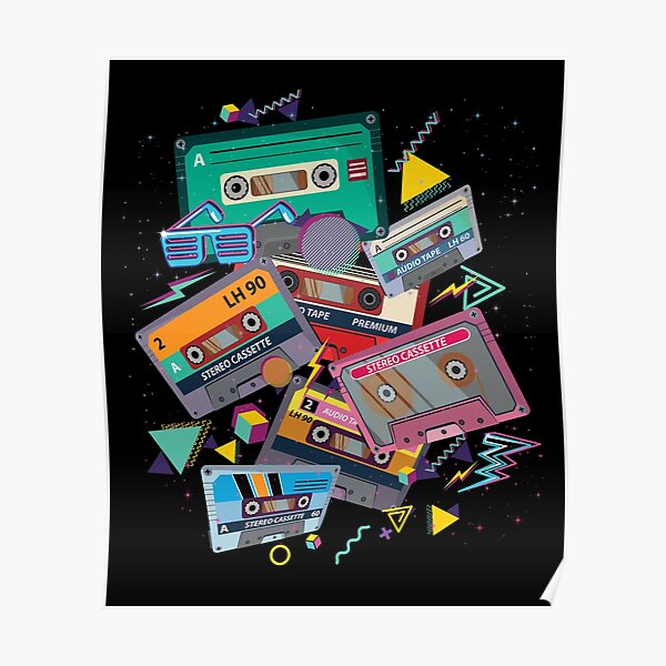 Póster Fiesta temática de los ochenta y noventa Cassette de música