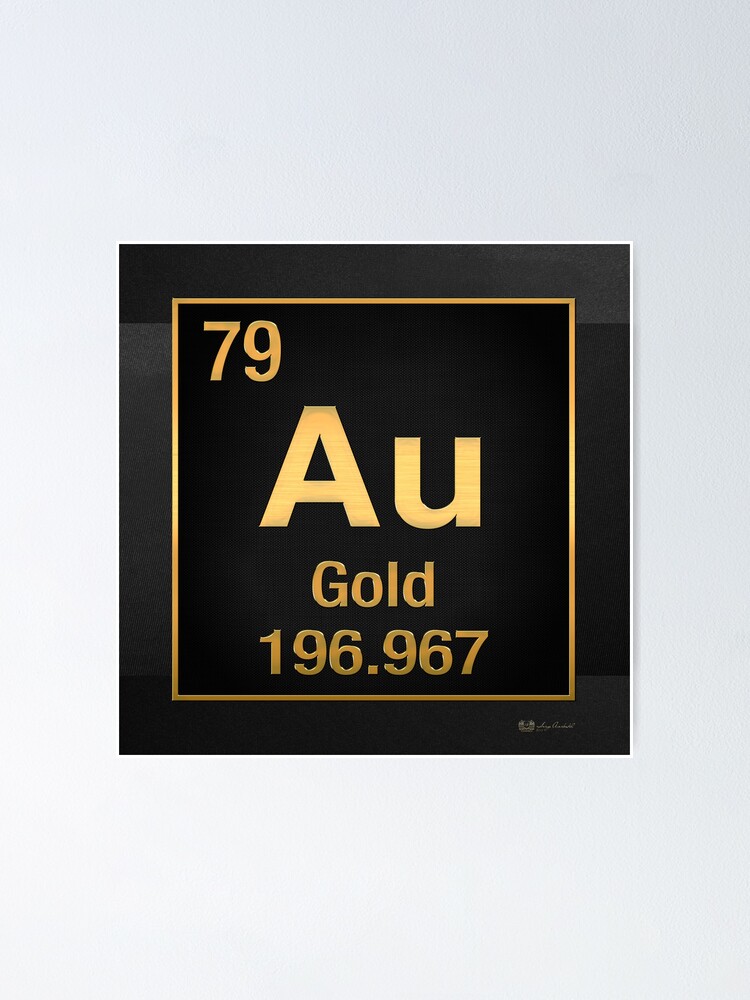 Periodic Table Of Elements Gold Au In Gold On Black Poster For