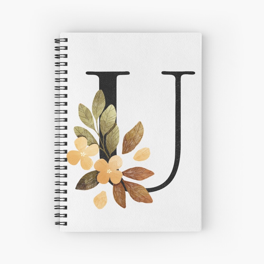 Cuaderno De Espiral Letra U Con Flores Y Hojas Dibujadas Con L Piz Y