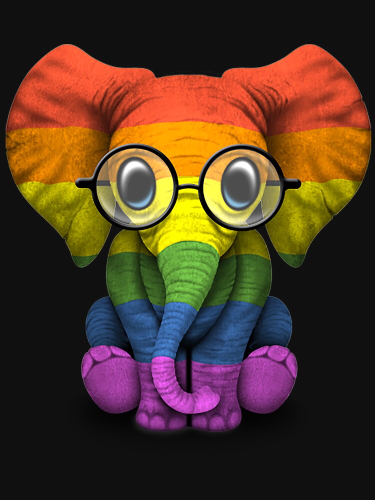 Pride T Shirtbaby Elephant With Glasses And Gay Pride Rainbow Flag T