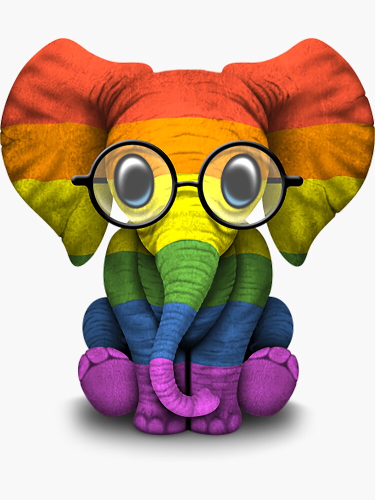 Pride T Shirtbaby Elephant With Glasses And Gay Pride Rainbow Flag