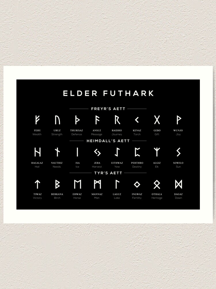 Copy Of Elder Futhark Runes Alphabet Chart Black Art Print For Sale