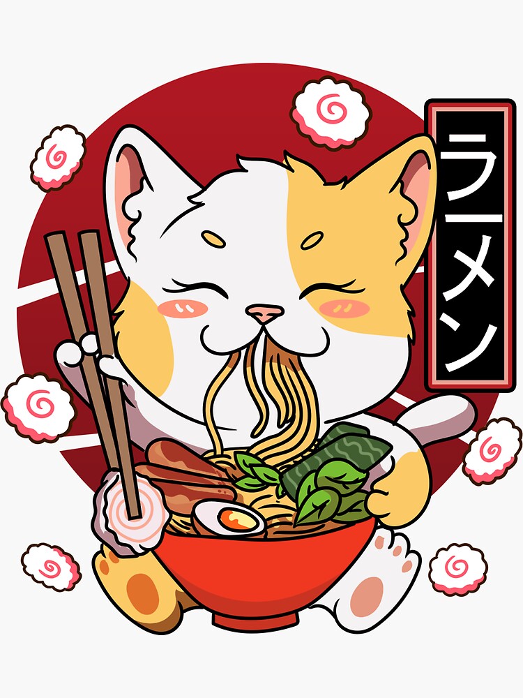 Kawaii Neko Cat Ramen Bowl Anime Sticker By Lifestyle1 Redbubble