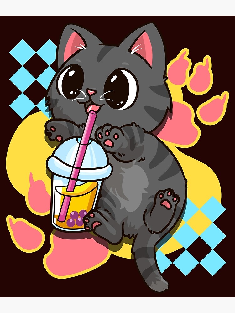 Kawaii Neko Anime Cute Cat Boba Tea Bubble Tea Poster For Sale By