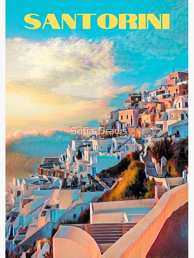 Santorini Travel Poster Metal Print For Sale By Sofia Draws Redbubble