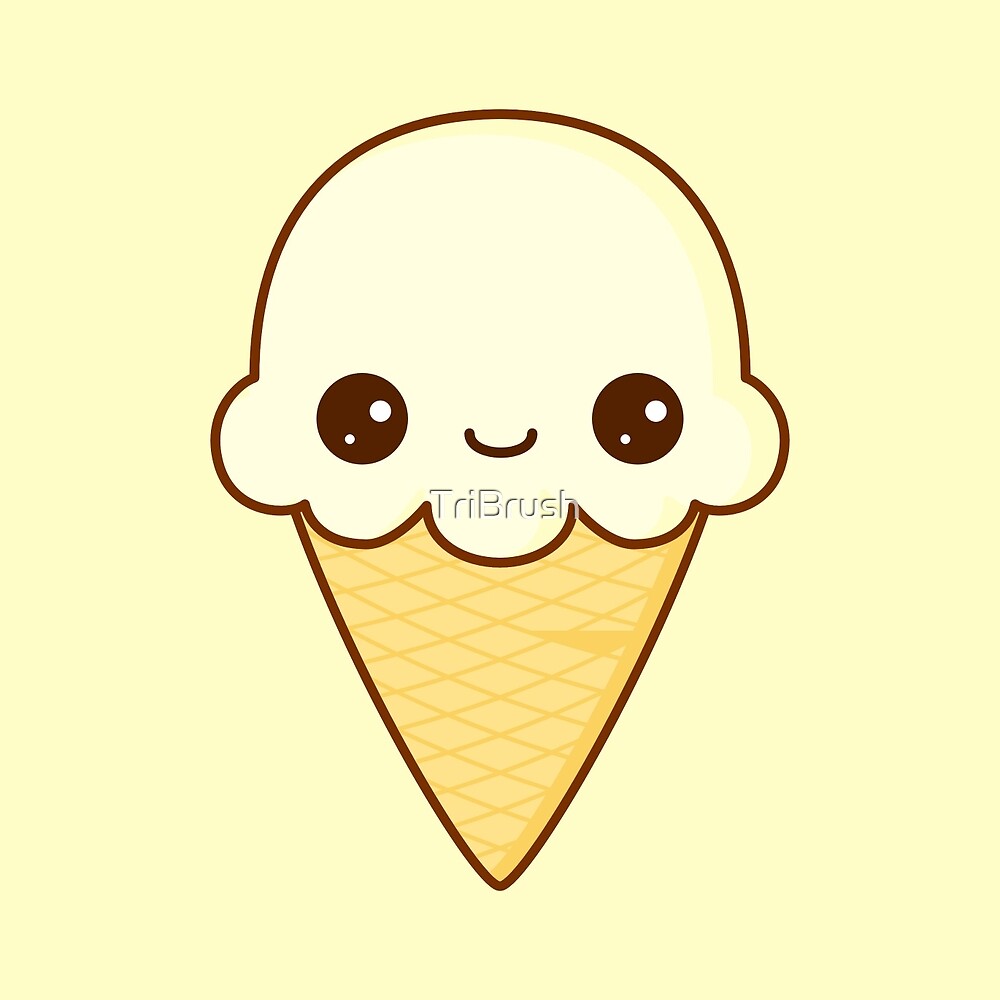 Kawaii Happy Vanilla Ice Cream Cone By TriBrush Redbubble