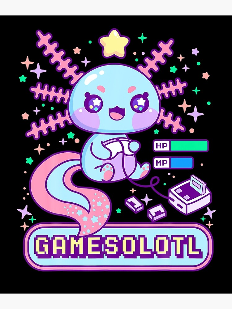 Gamesolotl Gamer Axolotl Kawaii Cute Anime Axolotl Pastel Poster For