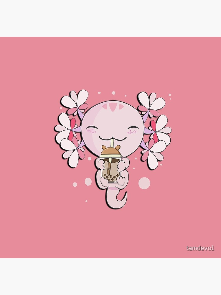 Axolotl Drinking Bubble Tea Kawaii Pink Axolotls Happy Pin By