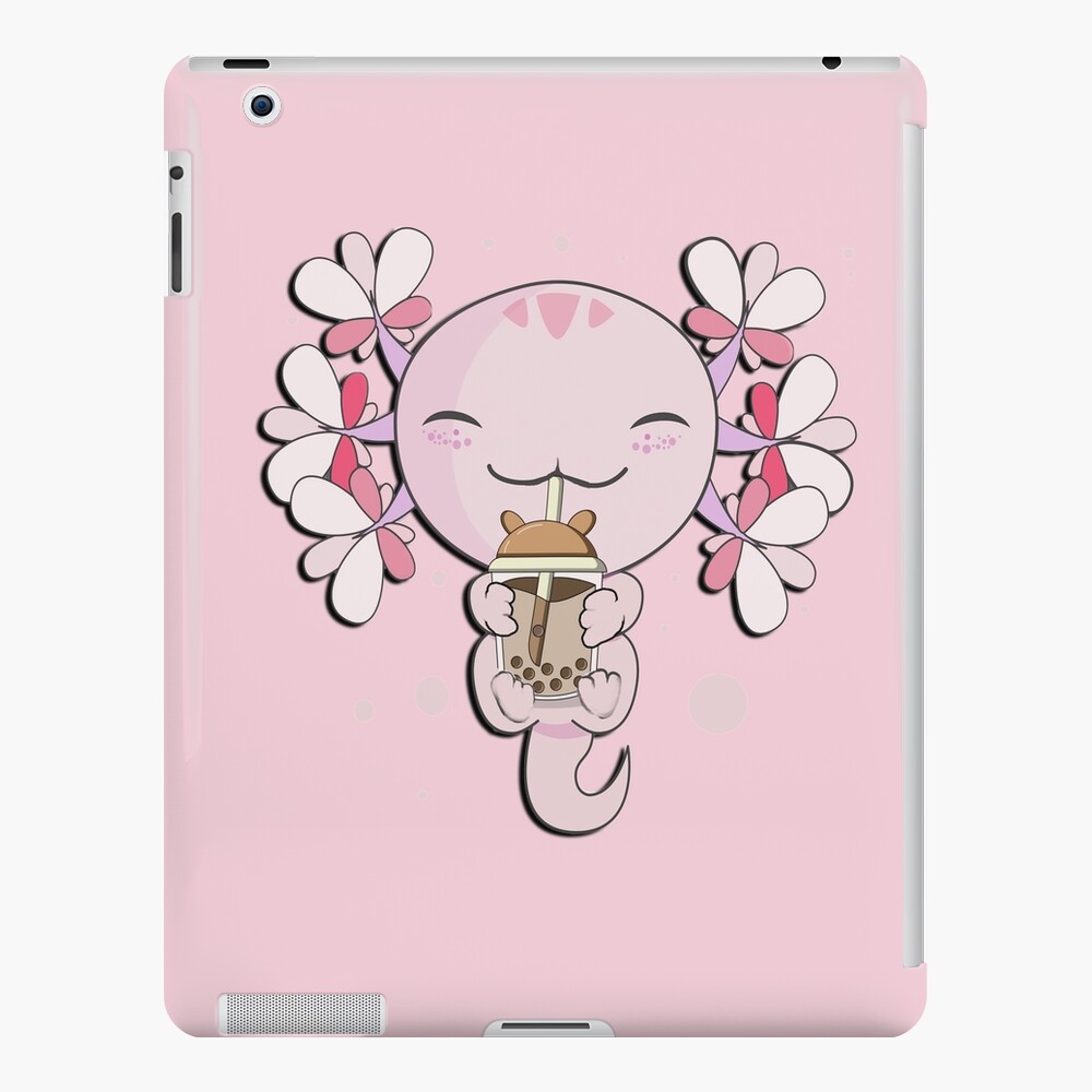 Axolotl Drinking Bubble Tea Kawaii Pink Axolotls Happy Ipad Case