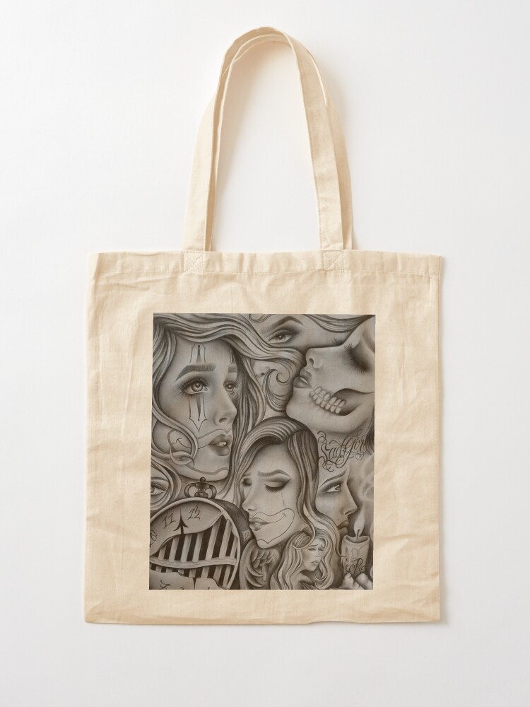 Sad Eyes Chola Clown Chicano Art Black And Grey Art Tote Bag By