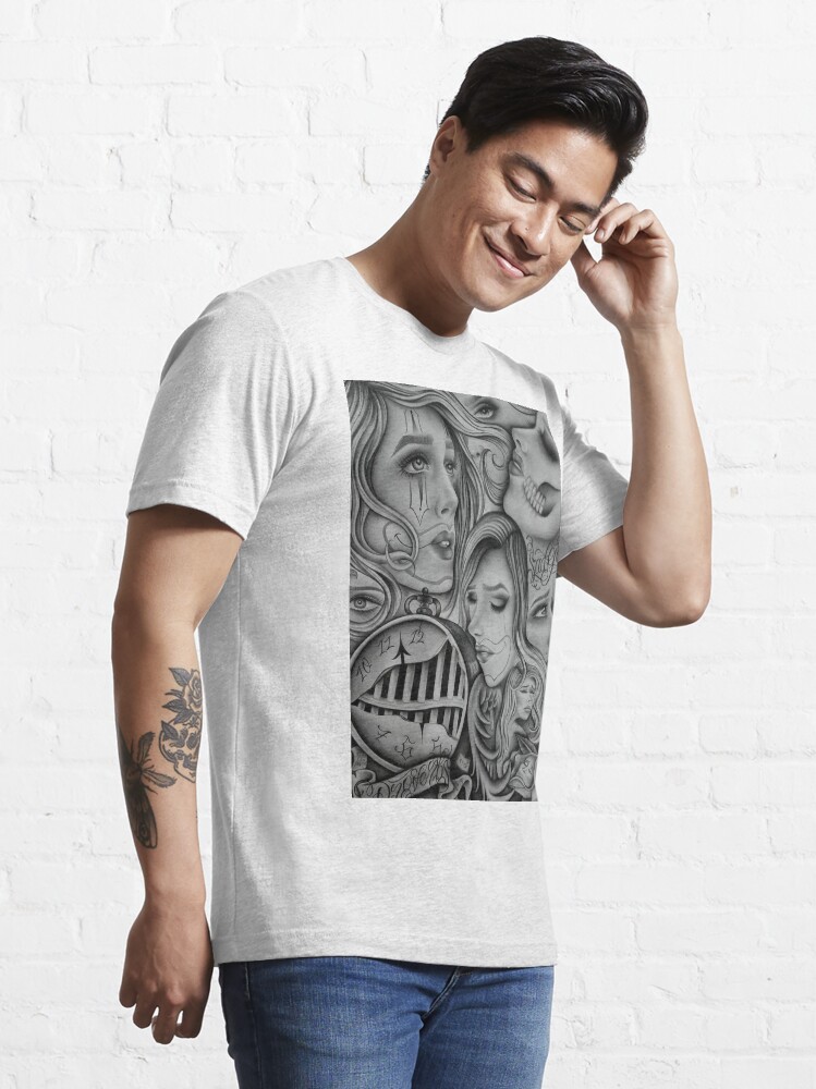 Sad Eyes Chola Clown Chicano Art Black And Grey Art T Shirt For