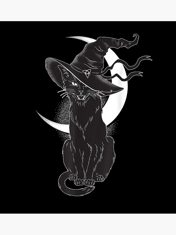 Vintage Scary Halloween Black Cat Costume Witch Hat Moon Poster For