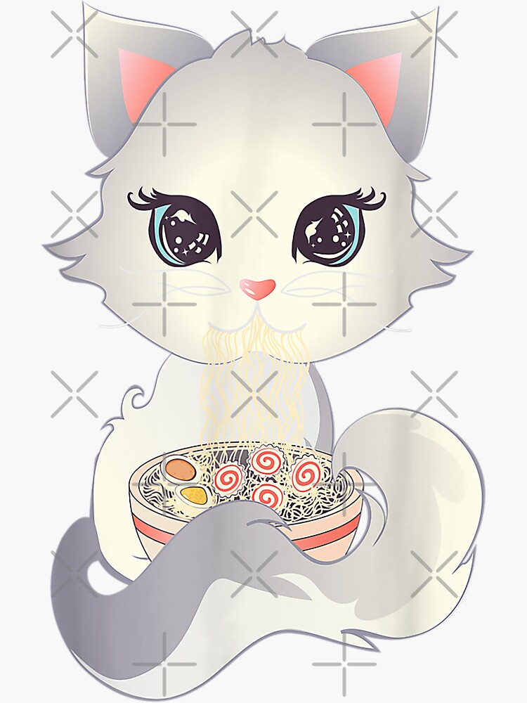 Kawaii Neko Cat Ramen Bowl Anime Japanese Noodles Sticker For Sale