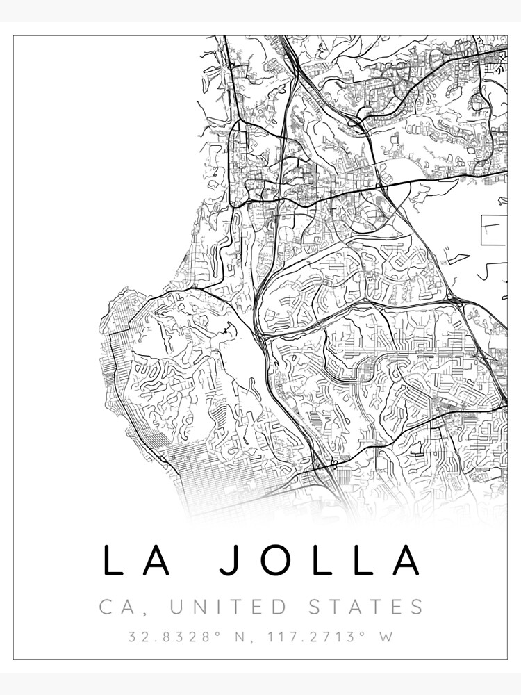 Lámina fotográfica Mapa de La Jolla minimalista en blanco y negro de