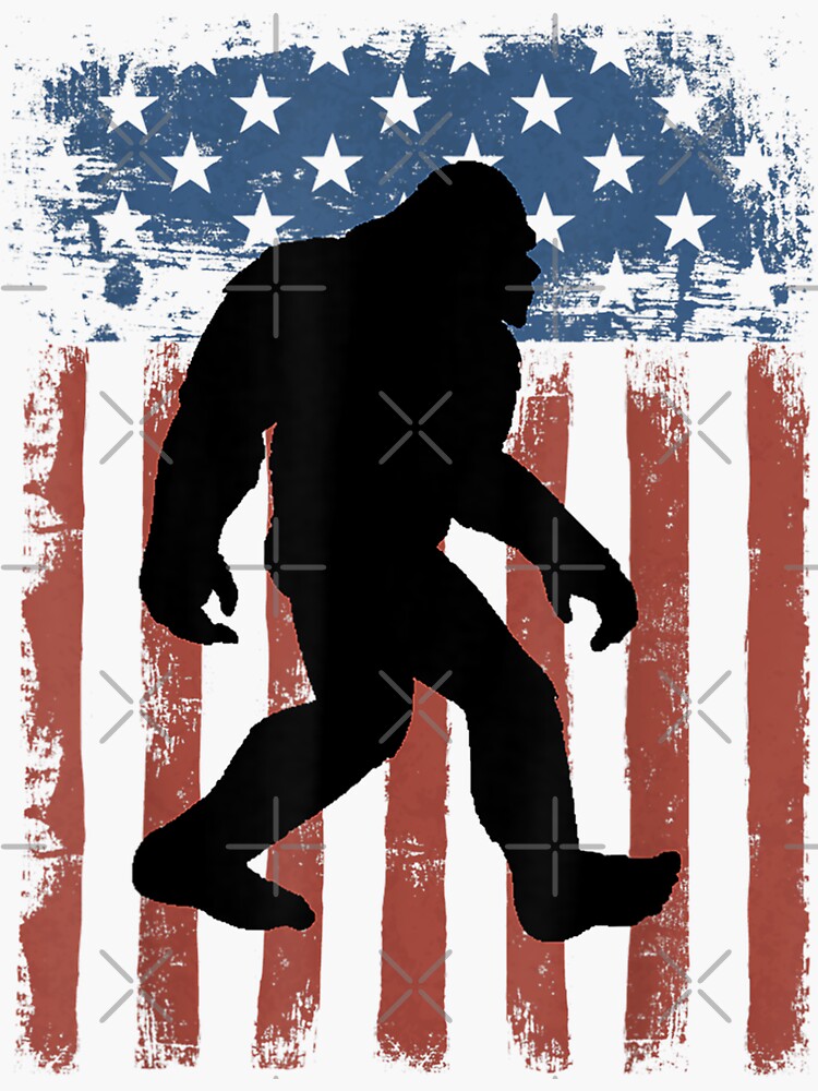 American Flag Bigfoot Silhouette Sasquatch T Shirt Sticker For Sale