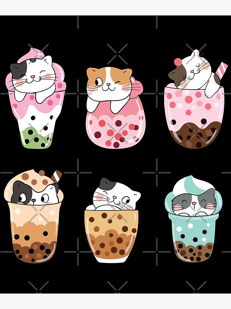 Kawaii Cat Boba Tea Bubble Tea Kawaii Japanese Anime Neko Poster By